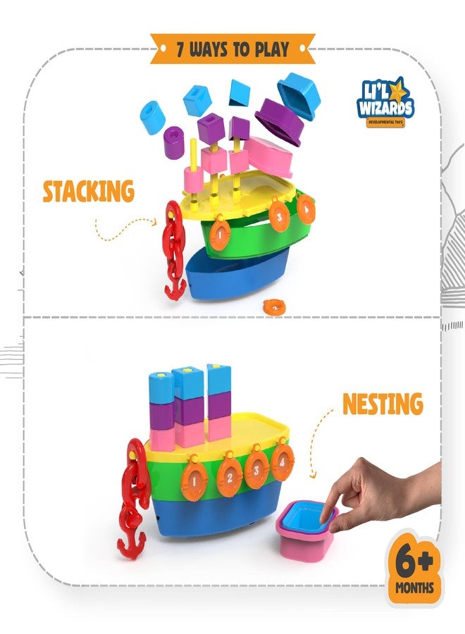 Li'l Wizards Stack A Boat 7 in 1|Nest 'N' Link,Pull Along Toy, Walking, Shape Sorting,Pretend Play|Learning Activity Toy, Multicolor |Birthday Gift for Kids 12 Months & Above|Infant and Preschool Toy - Image 2
